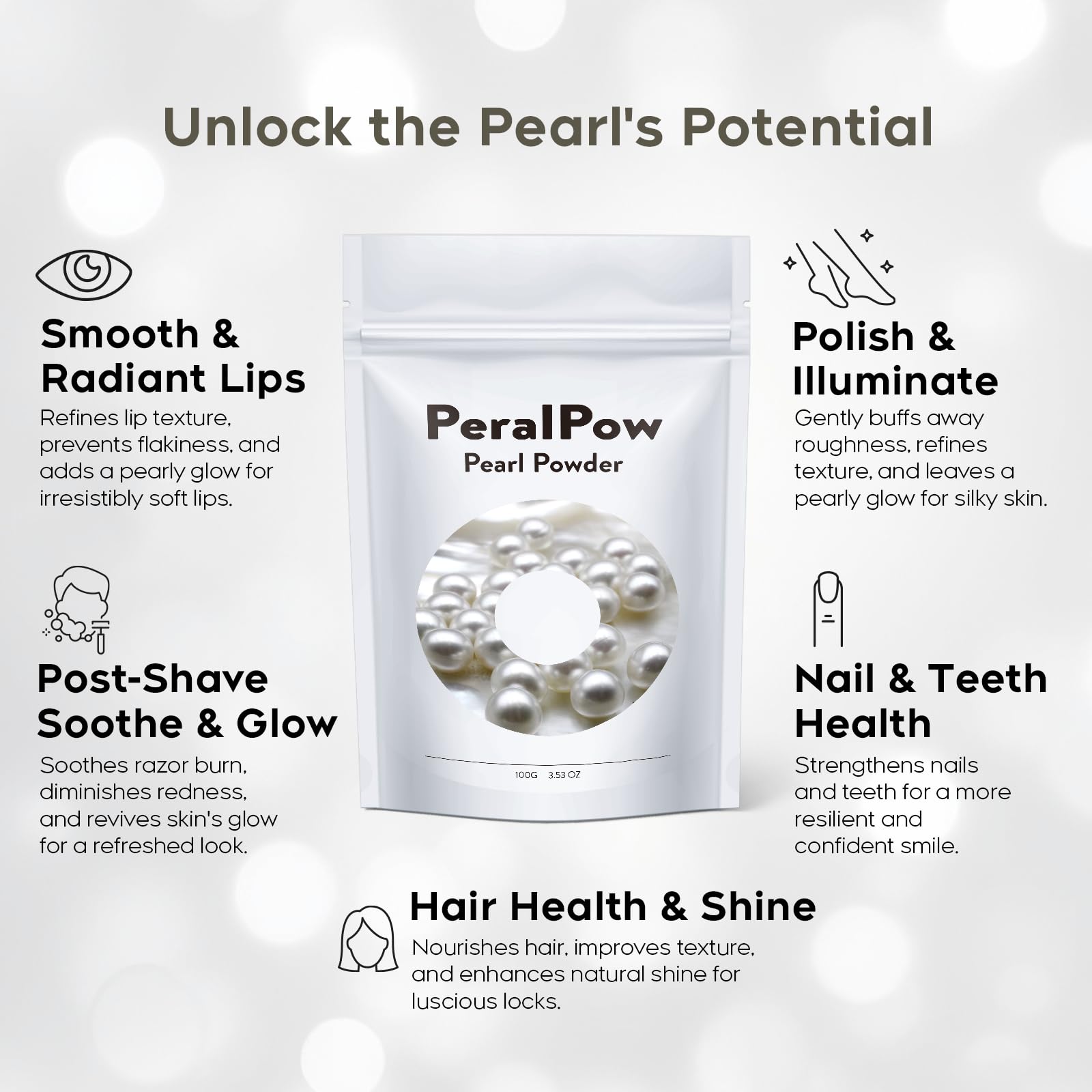 Ingrédients organiques et perles qui nourrissent la peau.