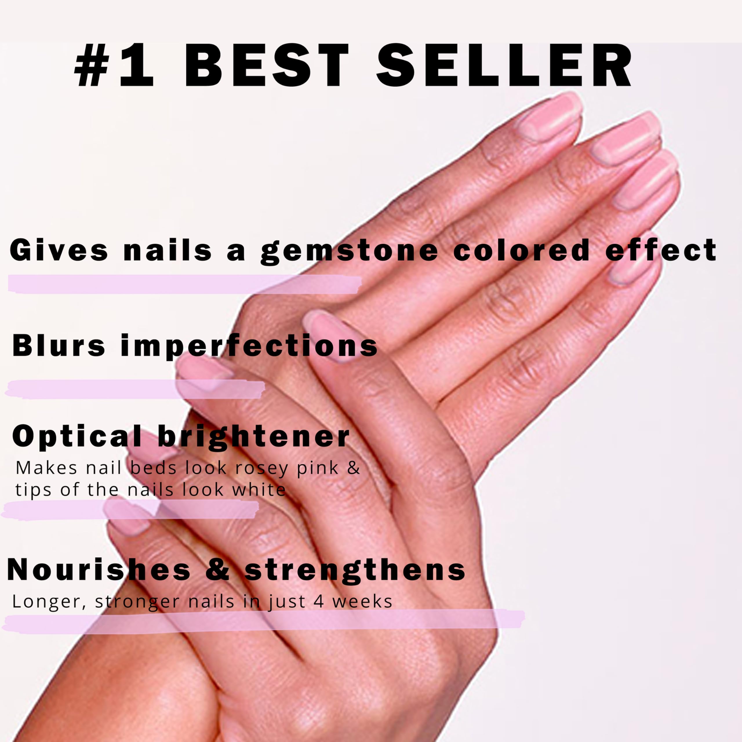 Ongles traités avec Perfect Formula Ruby Pink Gel Coat montrant un fini rosé et renforcé.