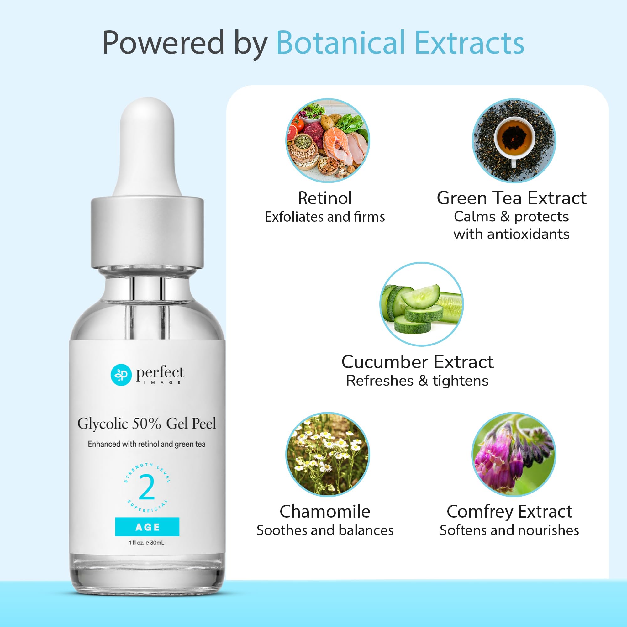 Perfect Image peeling glycolique 50% favorise une exfoliation efficace lors de la routine du soir.