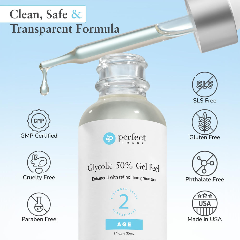 Hydratation améliorée grâce au Perfect Image peeling glycolique 50% pour une peau plus souple.