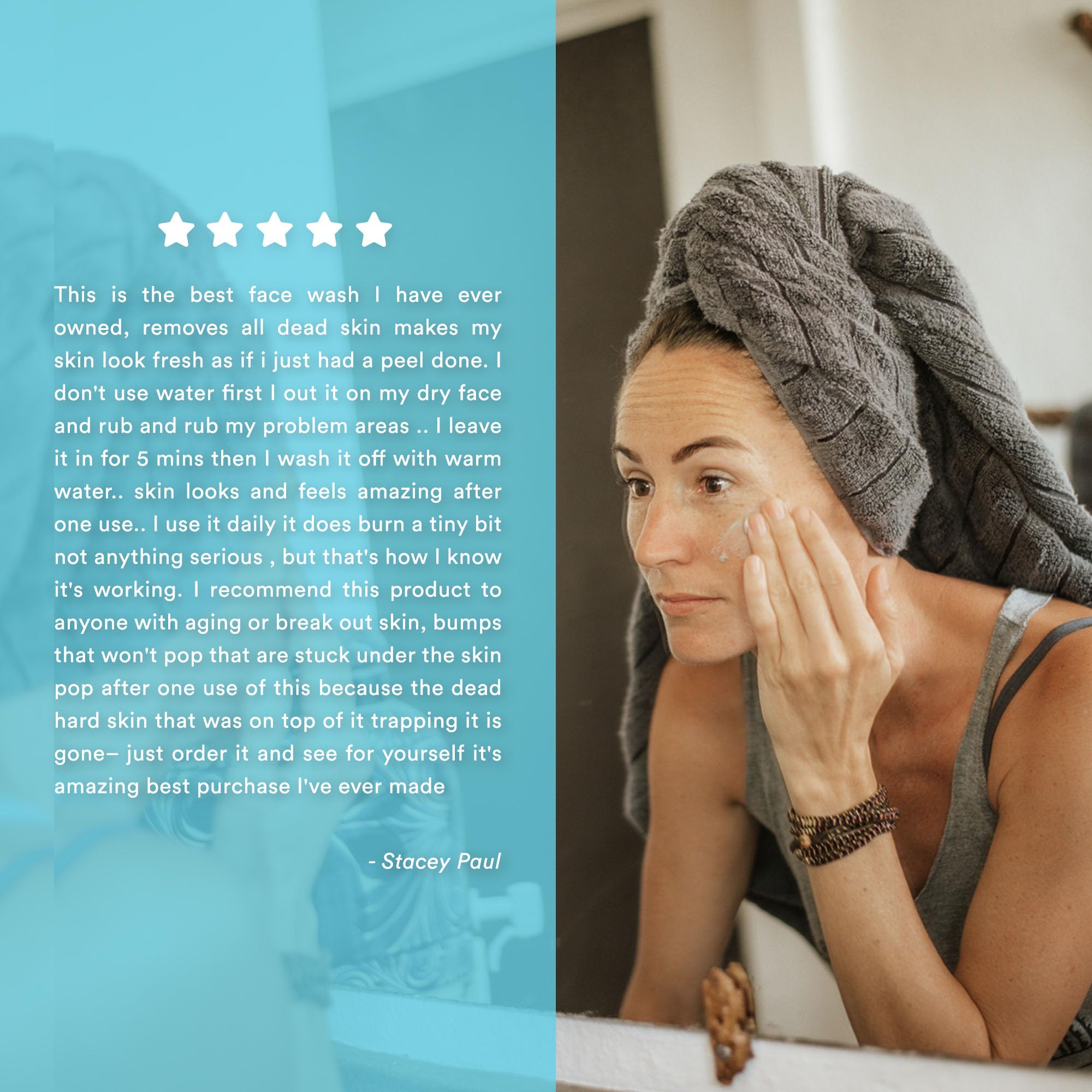 Packaging display communicates salon-quality skincare benefits.