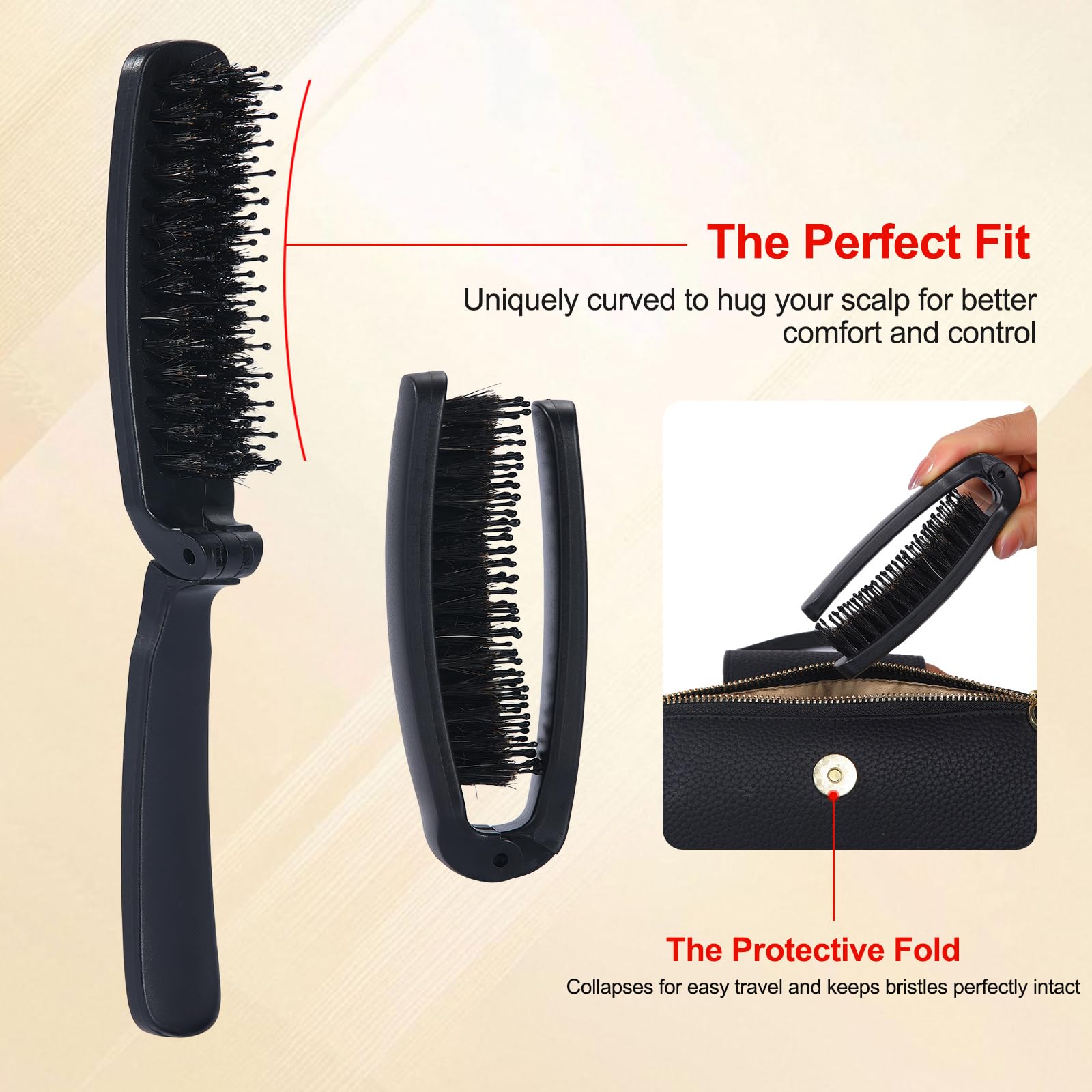 PERFEHAIR brosse pliable protège les poils lors du rangement.