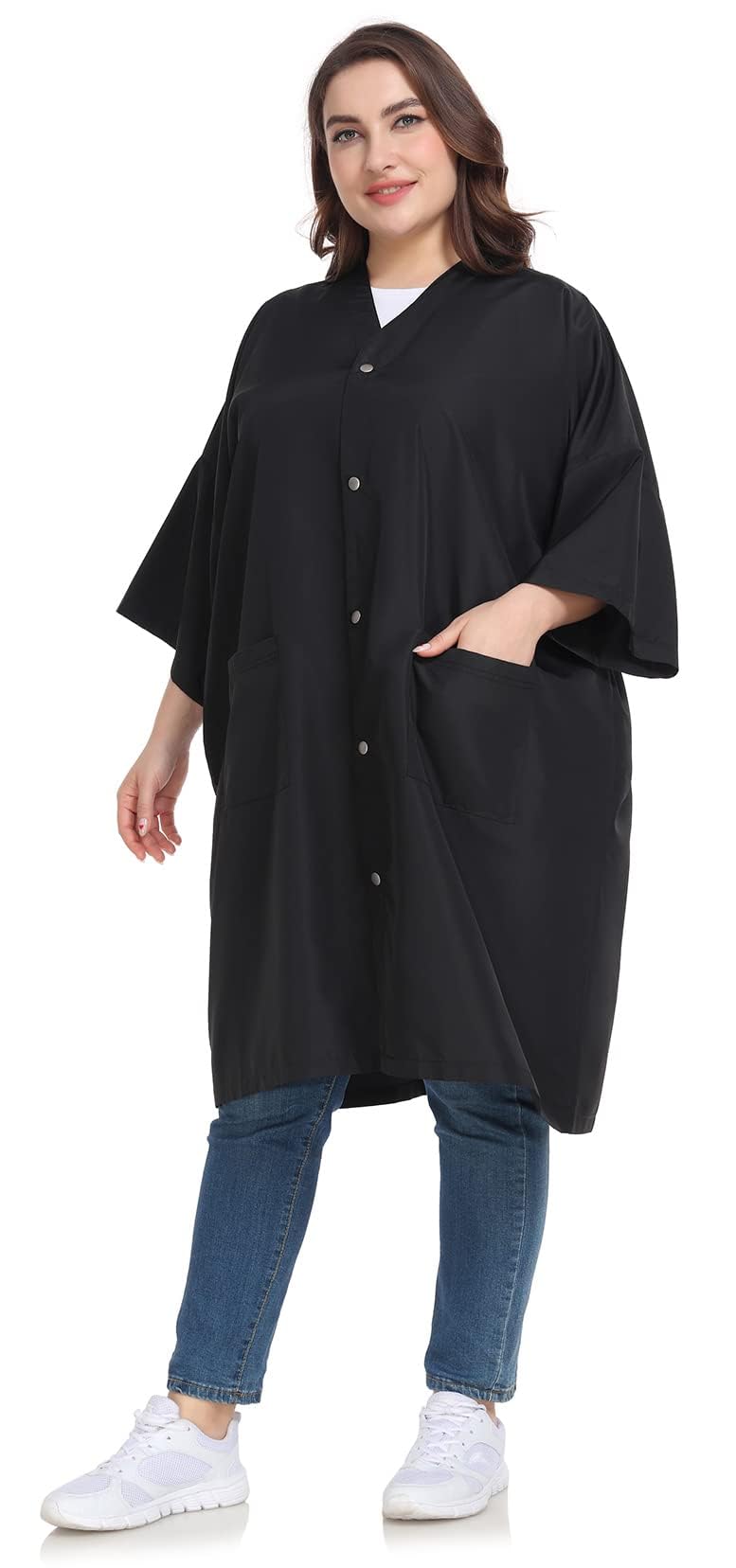 PERFEHAIR cape de salon plus taille, idéale pour les clients de toutes morphologies.