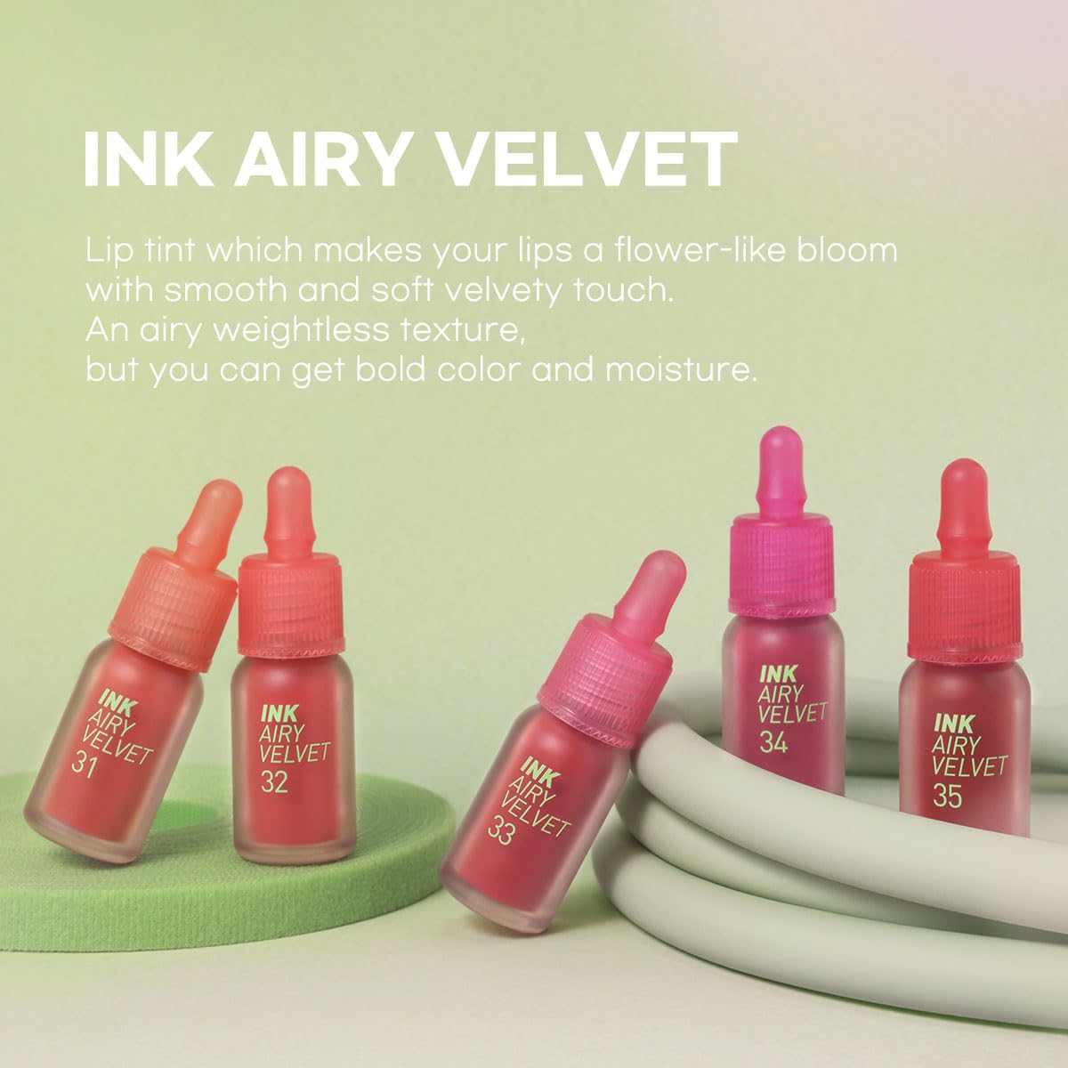Peripera Ink Airy Velvet Lip Tint applicateur précision, tracé net et dégradé facile.