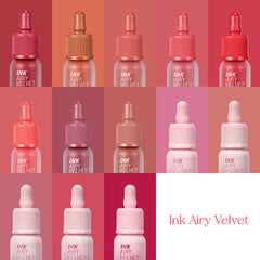 Peripera Ink Airy Velvet Lip Tint - rendu final lèvres doux et pigmenté grâce à une couleur durable.