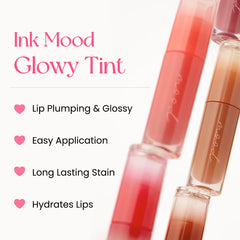 Échantillon sur lèvres montrant la teinte et le brillant léger du Ink Mood Glowy Tint.