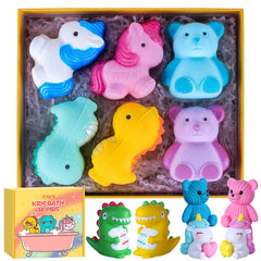 Perjoy kids bath bombs set with six large bombs and six toys for playful bath time
