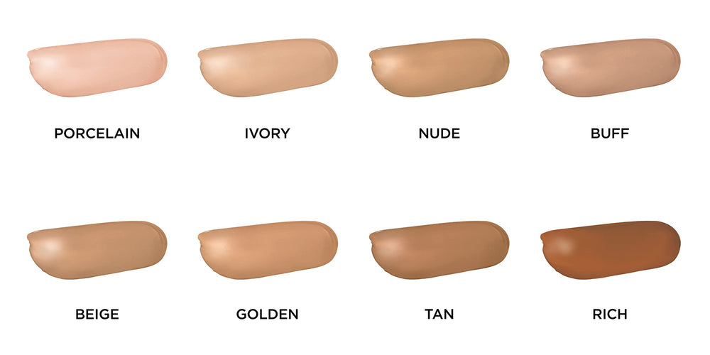 Perricone MD No Makeup Foundation Serum Buff - avant-après démontrant une peau plus unified et lumineuse.