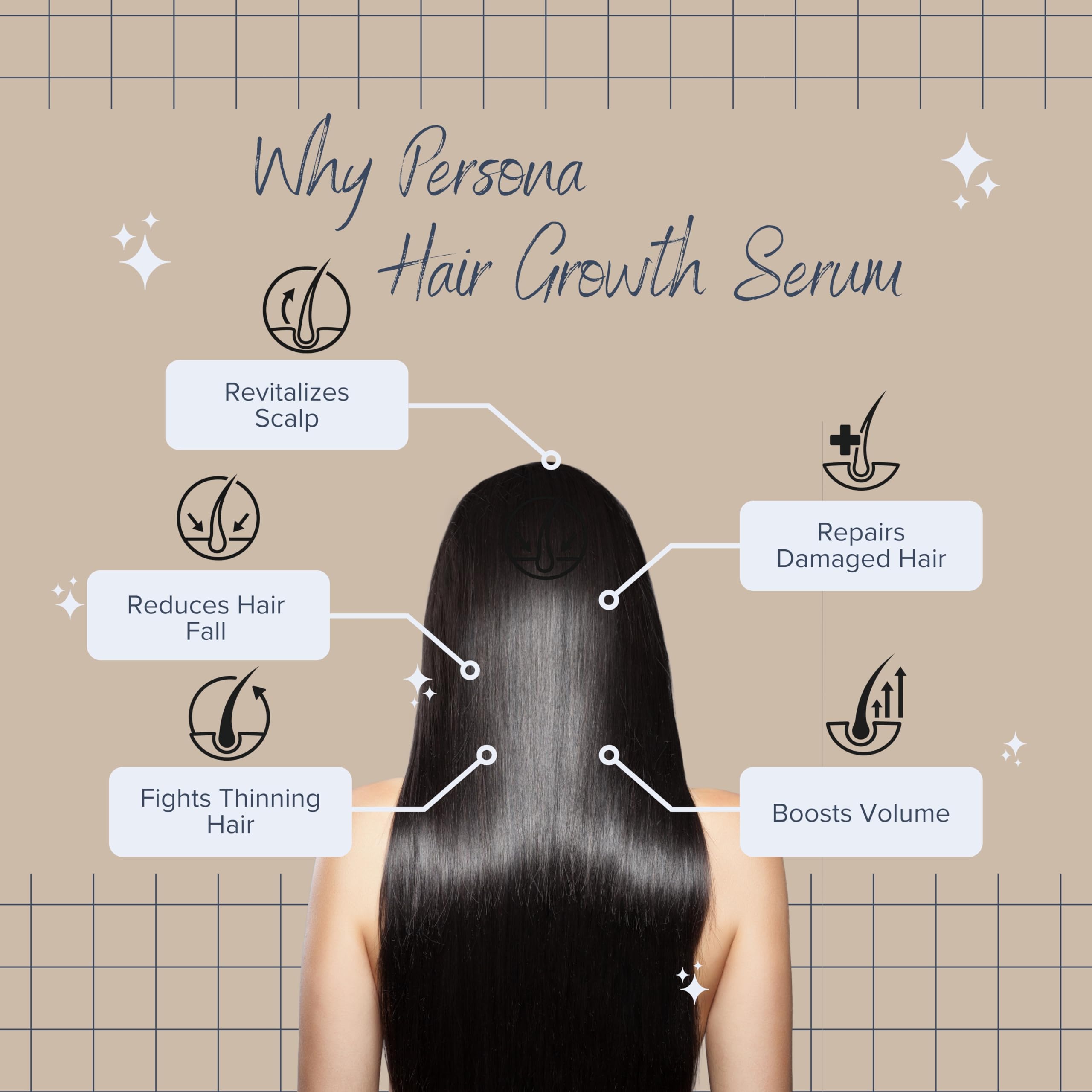 Densité capillaire visuelle améliorée grâce au sérum Persona Beauty.