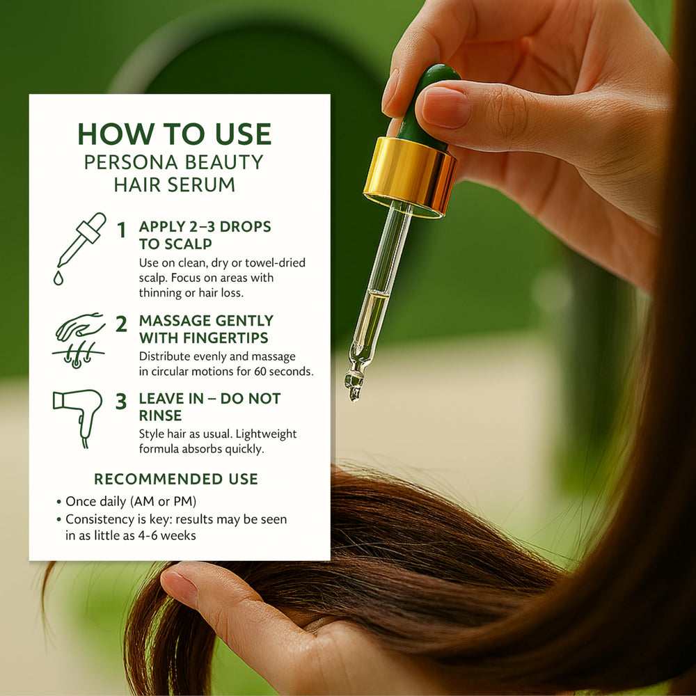 Utilisation quotidienne sans rinçage avec le sérum Persona Beauty.