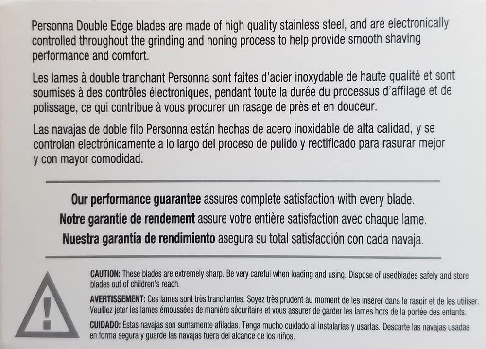 Chaque lame Personna emballée individuellement pour sécurité et hygiène.