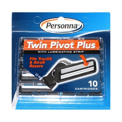 Cartouches Personna Twin Pivot Plus avec bande lubrifiante pour un rasage fluide et confortable.
