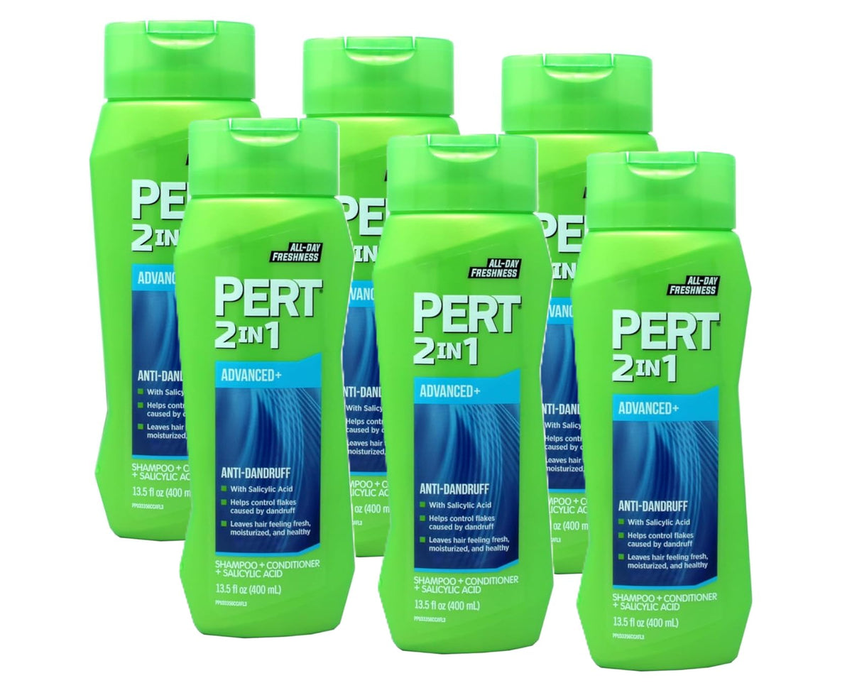 Pert 2-en-1: bouteille anti-pelliculaire prête à l’emploi pour cheveux propres.