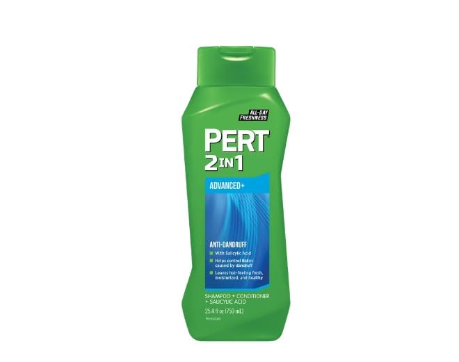 Pert Plus 2 en 1: texture légère et crème, pellicules visibles mieux gérées.