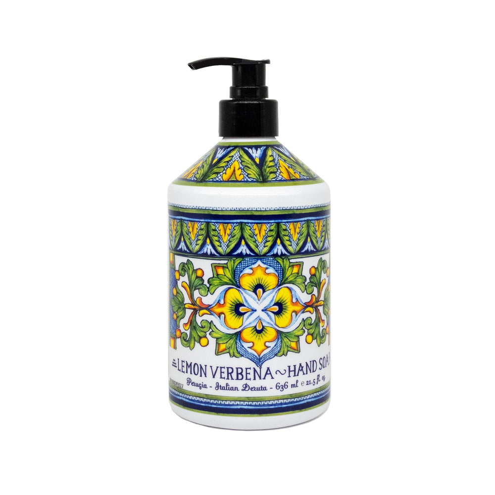Savon mains Perugia Deruta thym olive avec pompe, parfum apaisant.