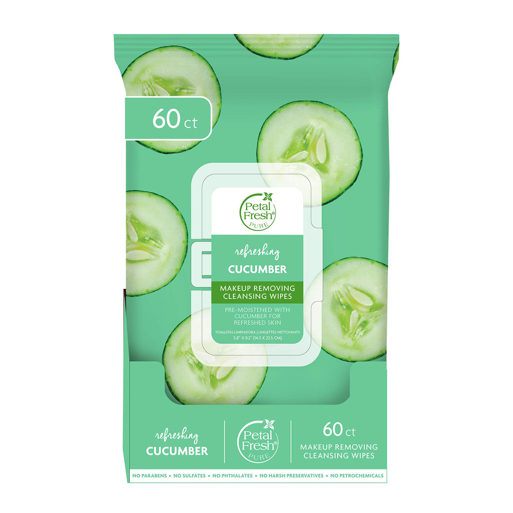 Lingettes démaquillantes Petal Fresh au concombre – paquet pratique, nettoie et démaquille sans rinçage