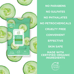 Lingettes démaquillantes Petal Fresh concombre adaptées peaux sensibles autour des yeux