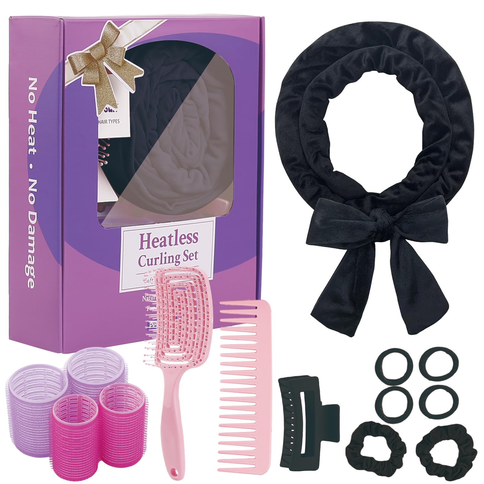 PetalPursuit rouleaux sans chaleur noir pour boucles naturelles et volumineuses.