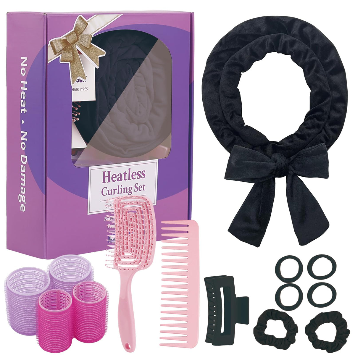 PetalPursuit rouleaux sans chaleur noir pour boucles naturelles et volumineuses.