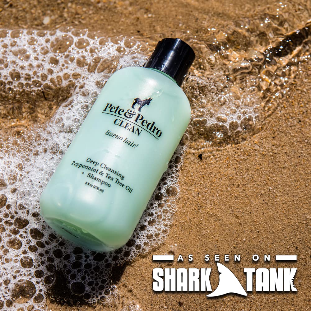 Pete & Pedro CLEAN shampoo label close-up emphasizes paraben-free formula.