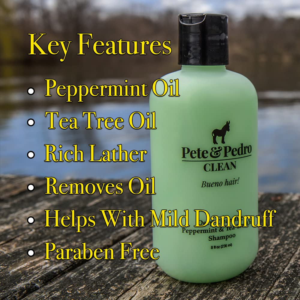 Pete & Pedro CLEAN tea tree oil close-up highlights natural cleansing for oil control.