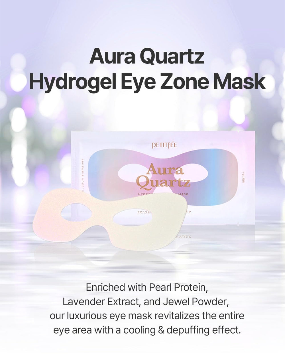 Petitfee Aura Quartz Hydrogel Masque Yeux Lavande, ouverture pratique prête à l’emploi.