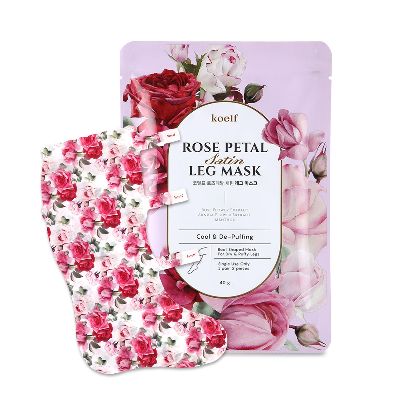 Petitfee Rose Petal Satin Leg Mask – masque-jambe satin rose pour hydratation luxueuse.