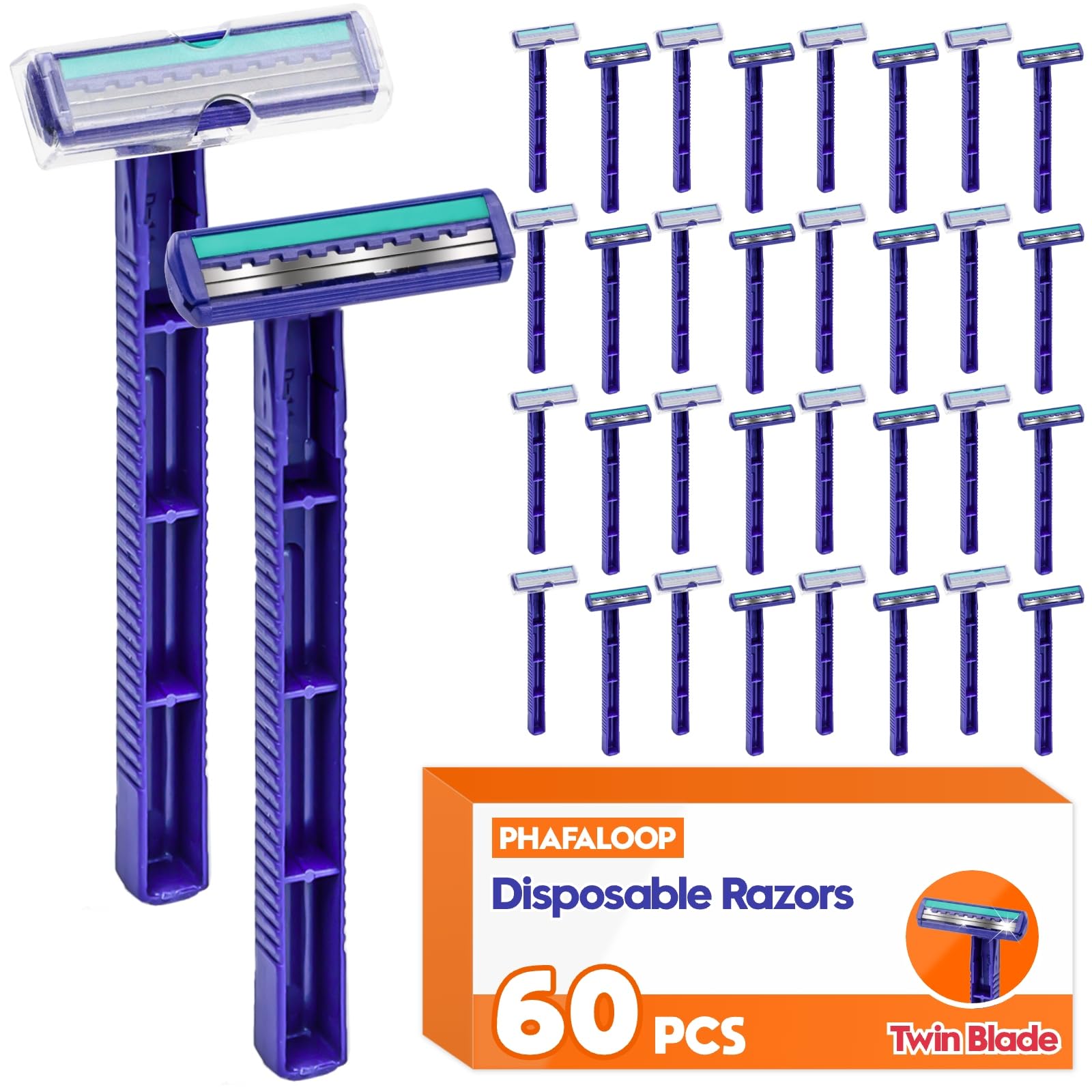 Rasoir Phafaloop à doubles lames avec bande lubrifiante assurant une glisse fluide.