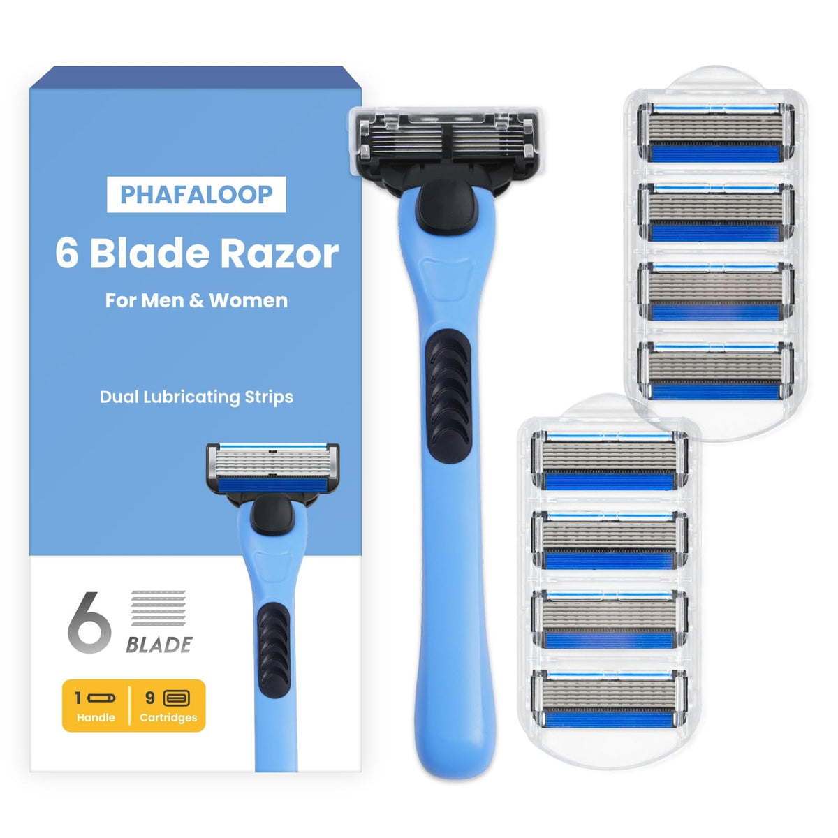 Phafaloop rasoir homme à 6 lames avec poignée ergonomique pour un contrôle précis et confortable.