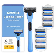 Phafaloop rasoir homme à 6 lames avec poignée ergonomique pour un contrôle précis et confortable.