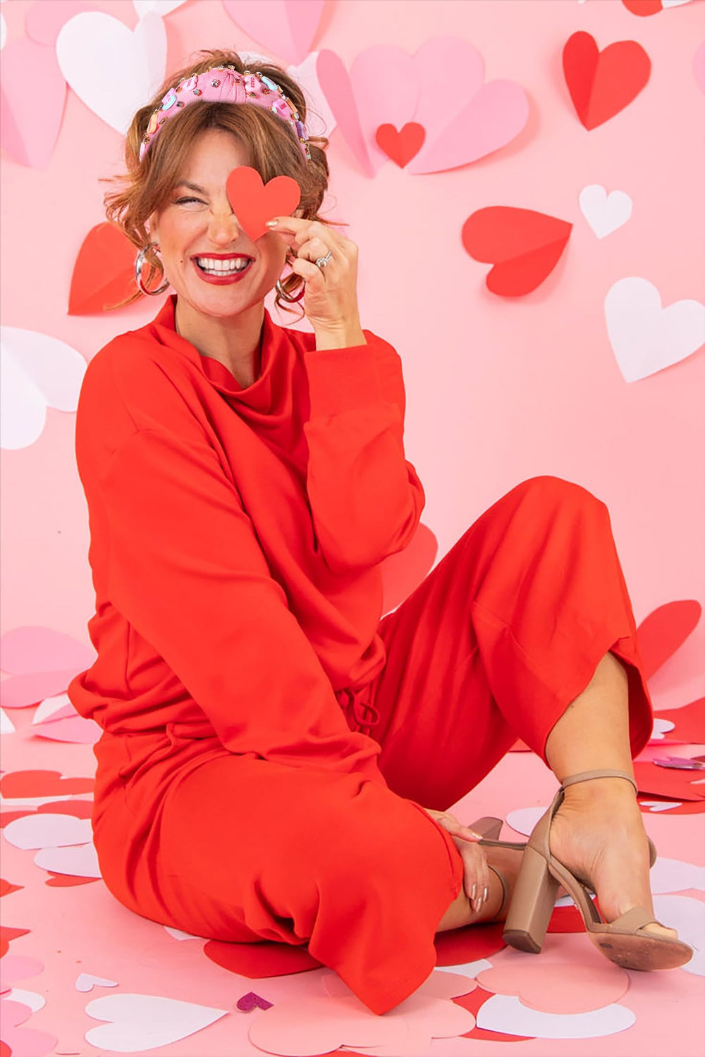 PHALIN boucles cœur, ensemble assorti et romantique pour soirée.