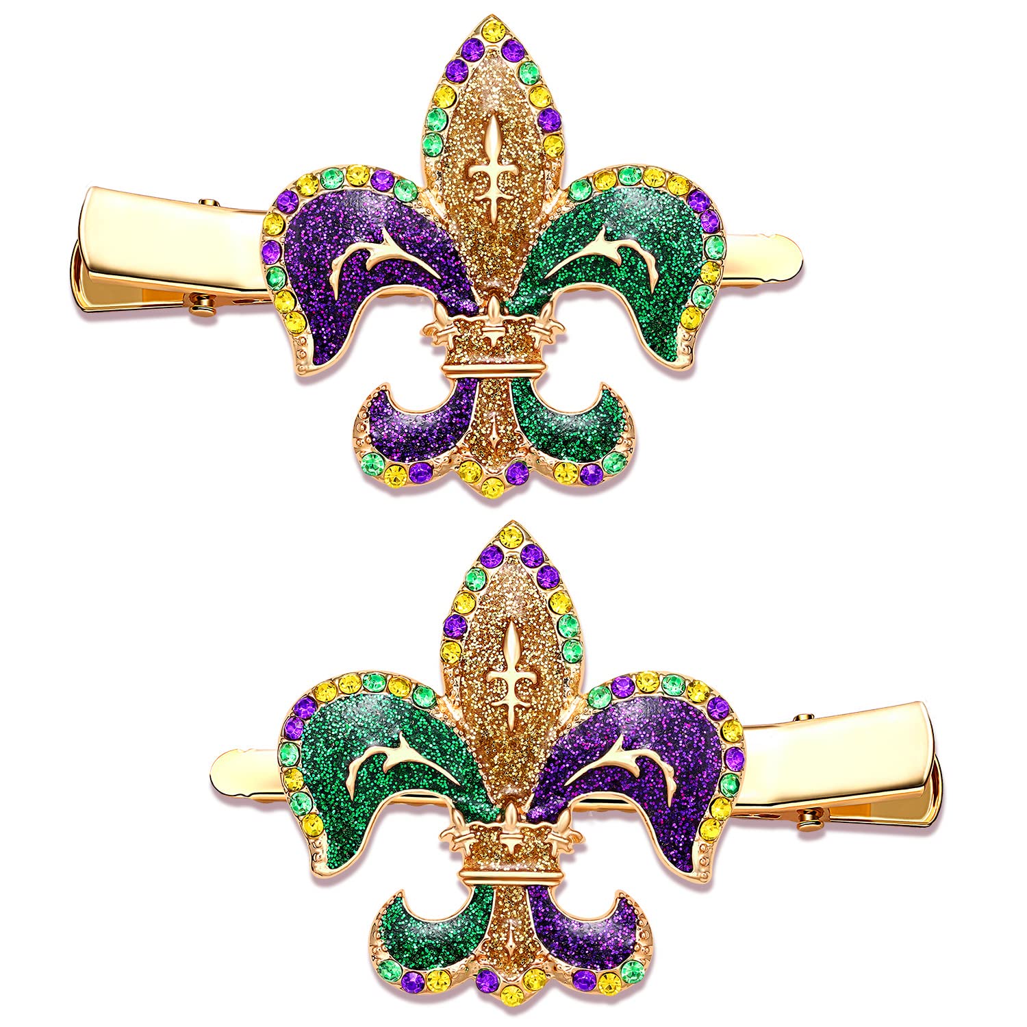 Barrette PHALIN pour cheveux Mardi Gras, chapeau bouffon et fleur de Lys, idéal pour parades festives.