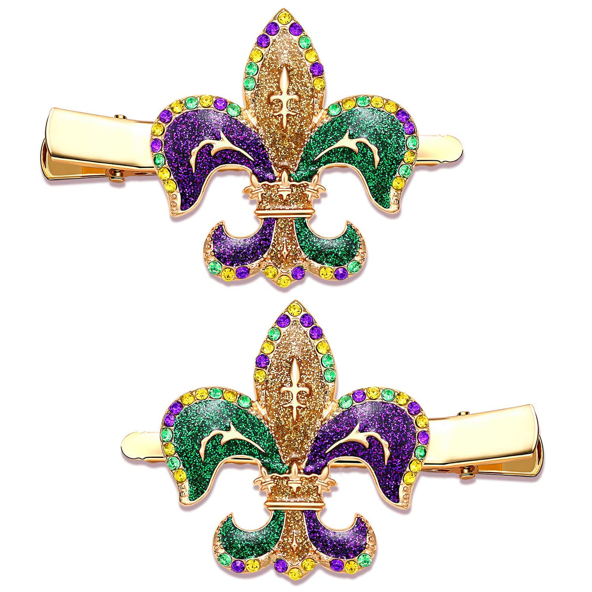 Barrette PHALIN pour cheveux Mardi Gras, chapeau bouffon et fleur de Lys, idéal pour parades festives.