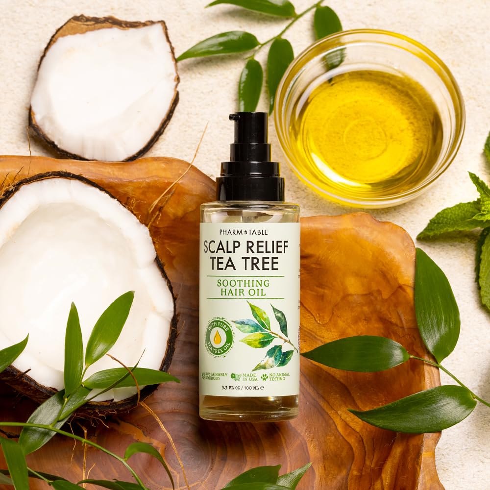 PHARM TO TABLE Huile Arbre à thé – massage capillaire pour nourrir les cheveux et réduire les frisottis