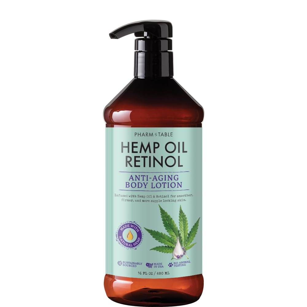 PHARM TO TABLE lotion corps retinol huile chanvre, texture riche et absorption rapide.