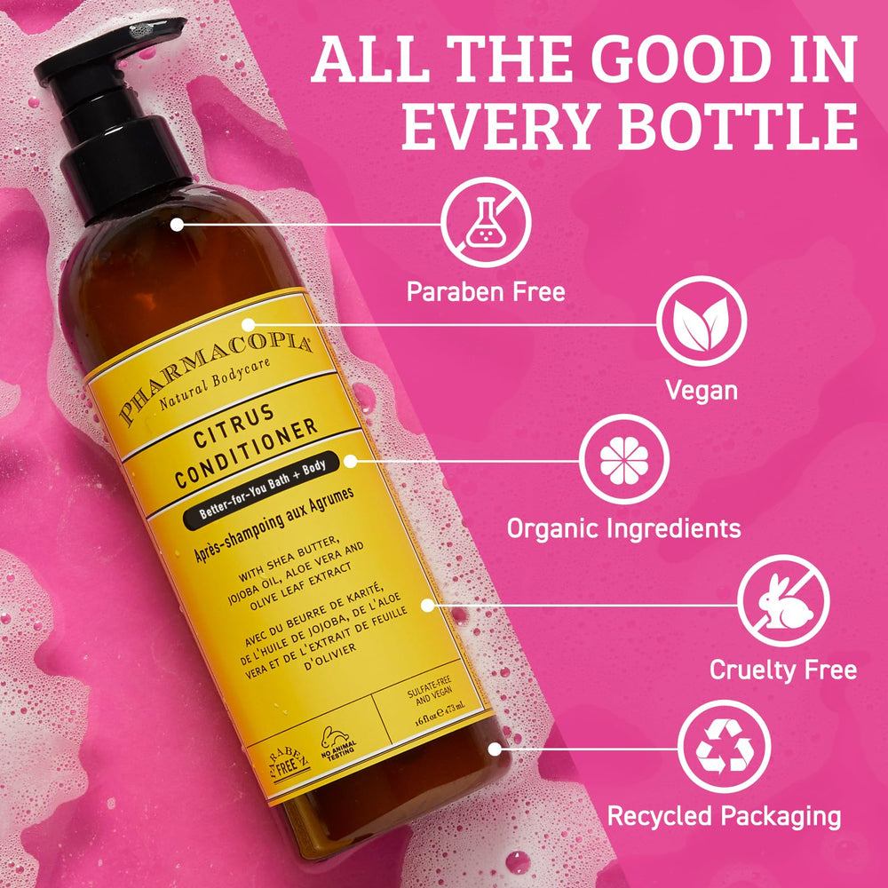 Pharmacopia Citrus Conditionneur – cheveux secs devenant plus souples et hydratés.