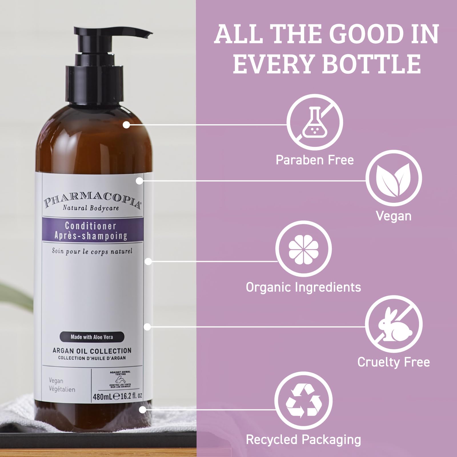 Pharmacopia Conditionneur Hôtel Argan – texture légère laissant les cheveux soyeux