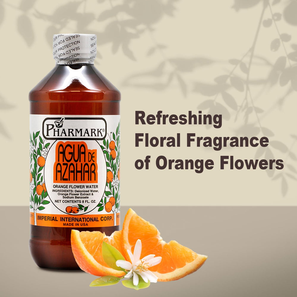 Pharmark eau de fleur d’oranger, flacon ouvert dégageant un parfum rafraîchissant.