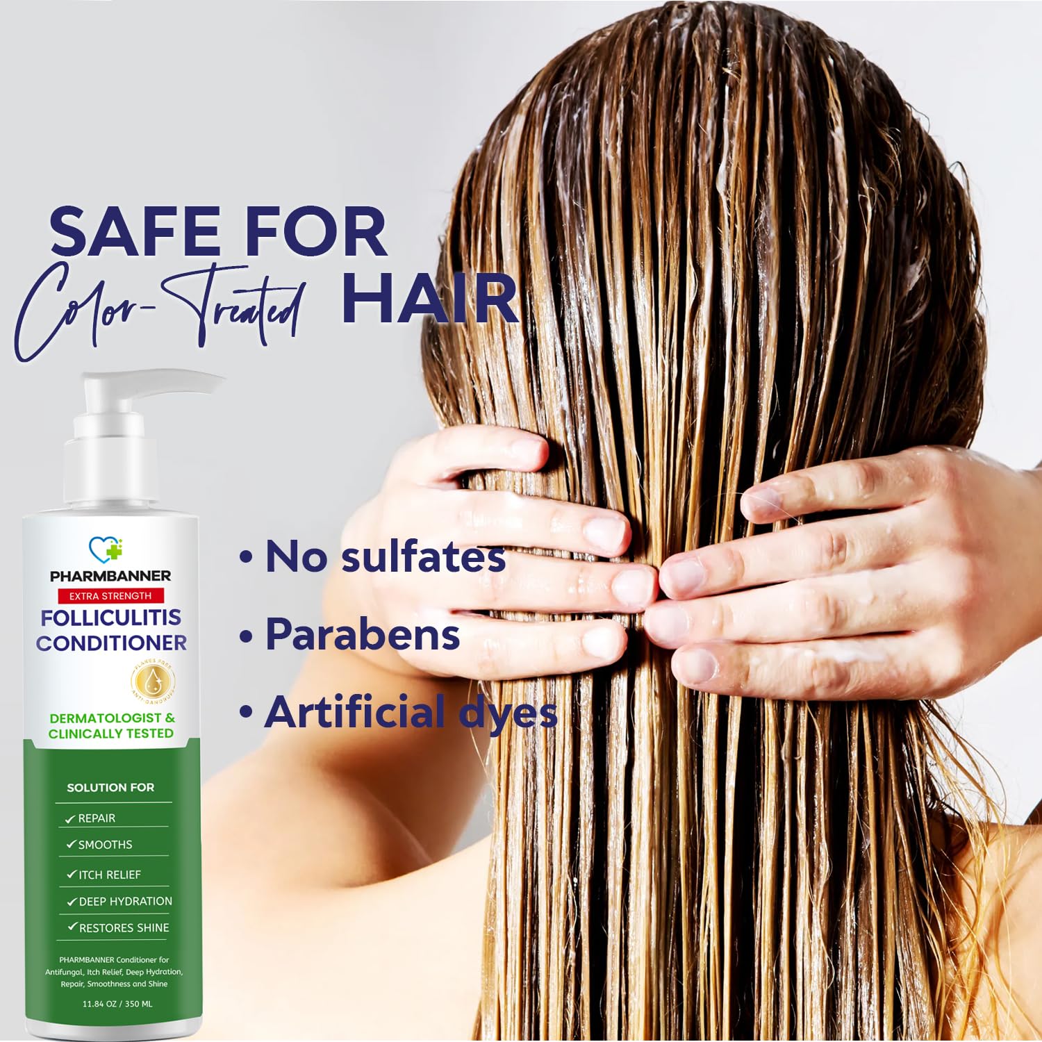 Cheveux réparés et plus doux après utilisation du PHARMBANNER Folliculitis.