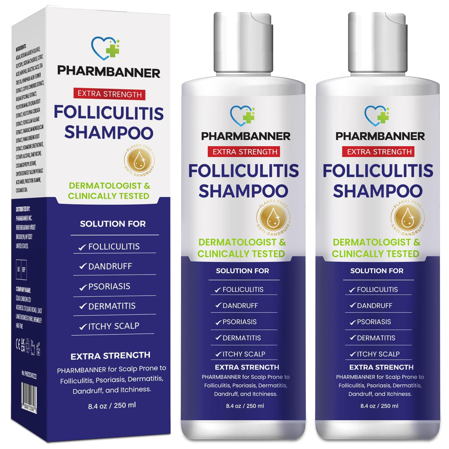 PHARMBANNER shampooing antifongique en bouteille pour cuir chevelu sain et équilibré.