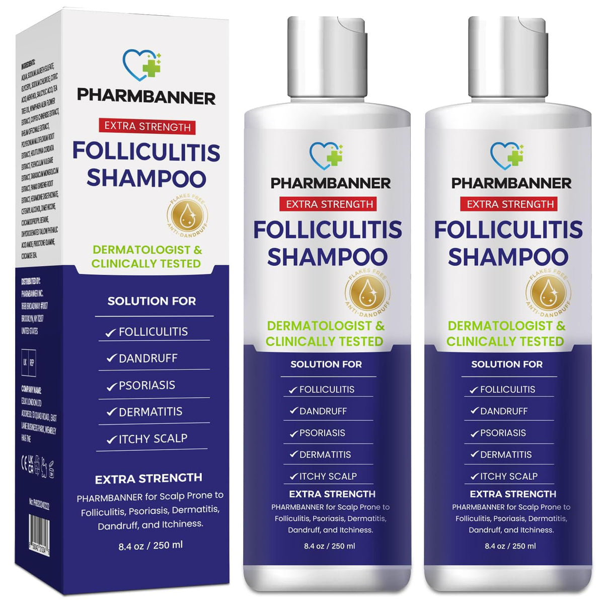 PHARMBANNER shampooing antifongique en bouteille pour cuir chevelu sain et équilibré.