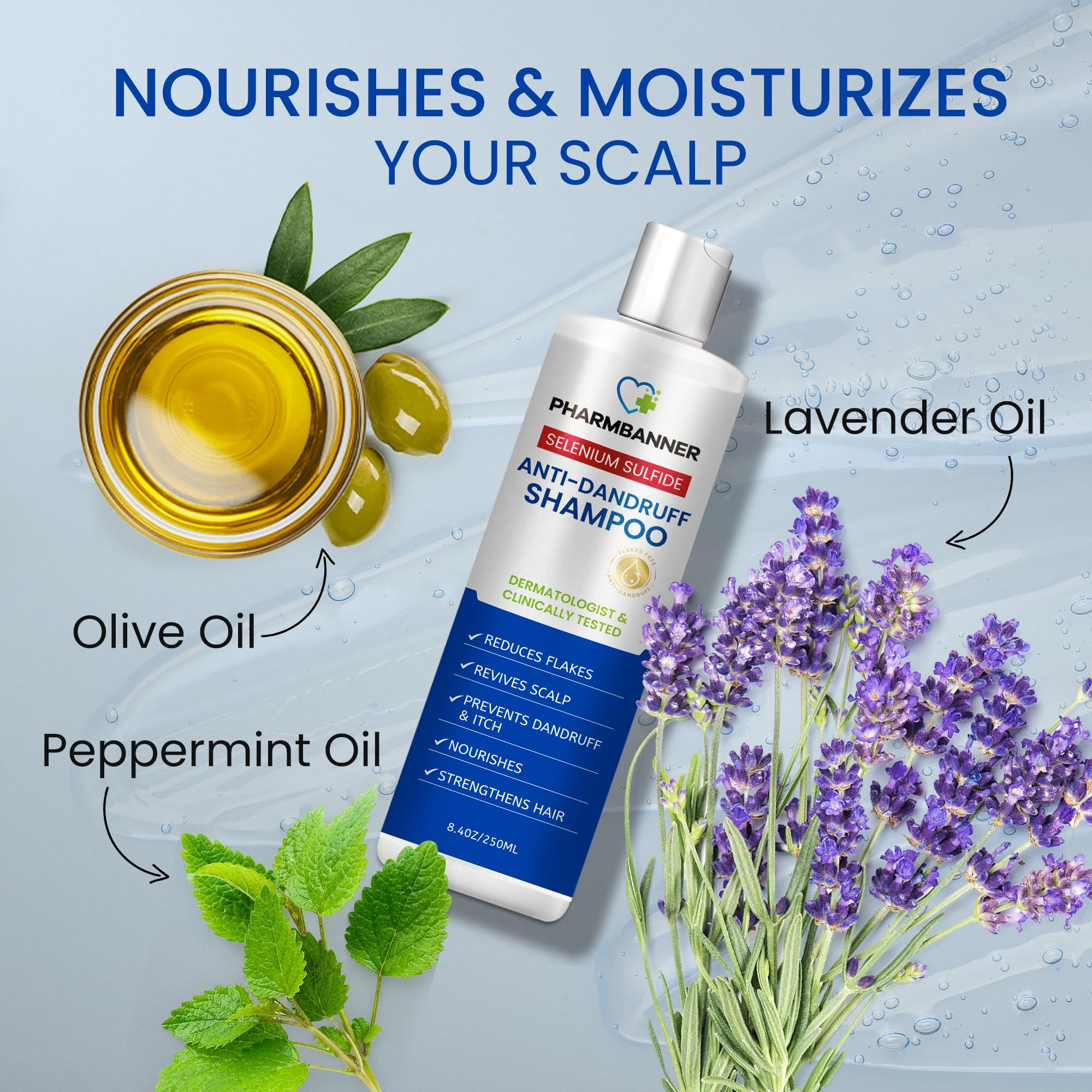 PHARMBANNER Shampoing sélénium-sulfure, parfum lavande apaisant pendant le rinçage.