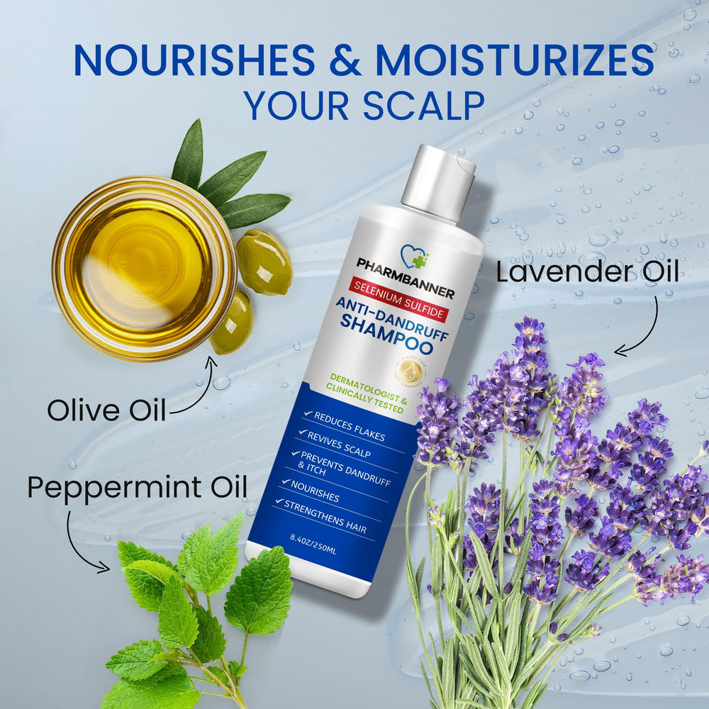 PHARMBANNER Shampoing sélénium-sulfure, parfum lavande apaisant pendant le rinçage.