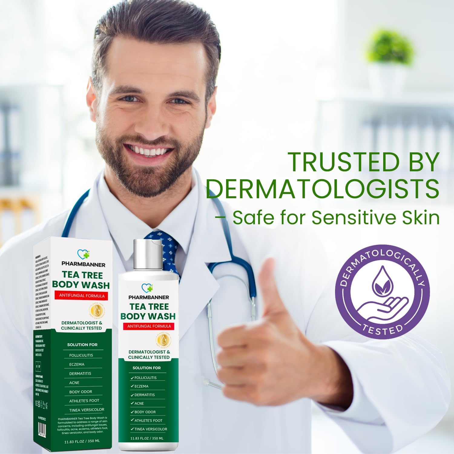 PHARMBANNER Tea Tree Body Wash, application visage et corps: soin polyvalent pour toute la peau.