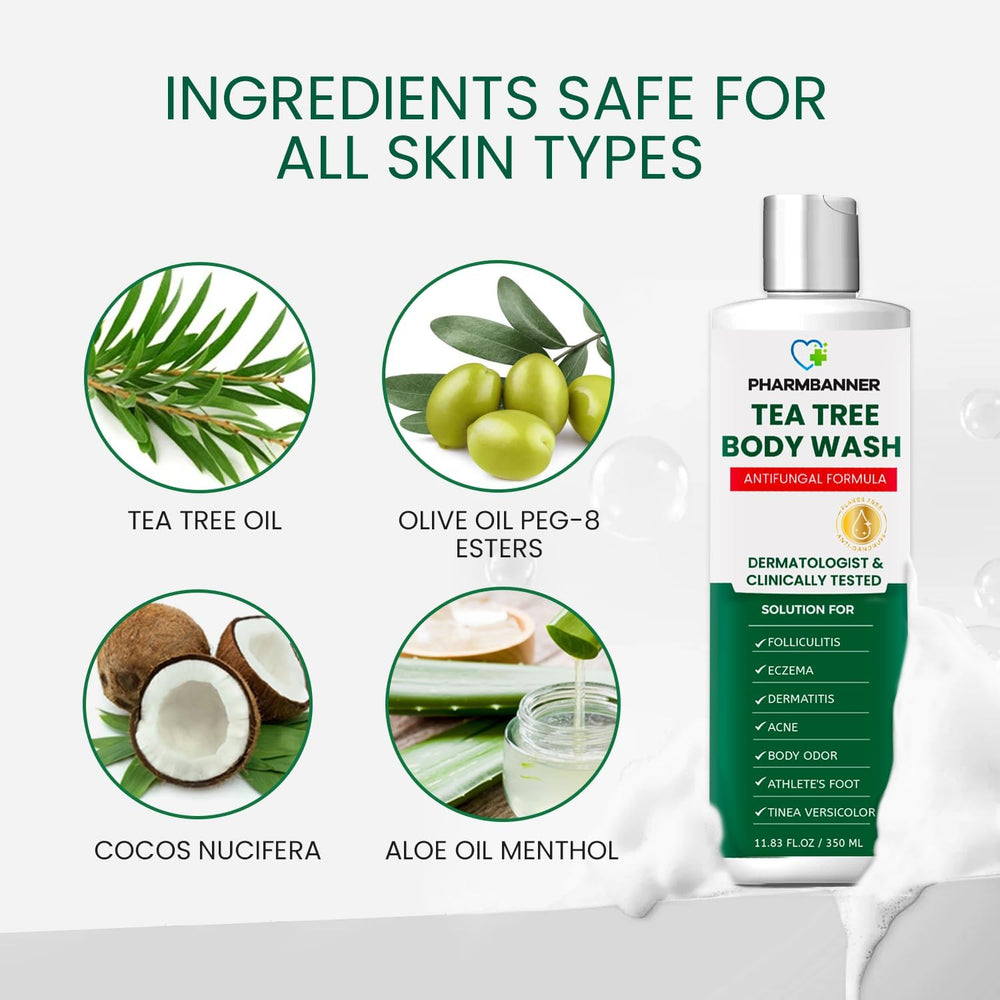 PHARMBANNER Tea Tree Body Wash, infusion naturelle: parfum frais pour routine corporelle.