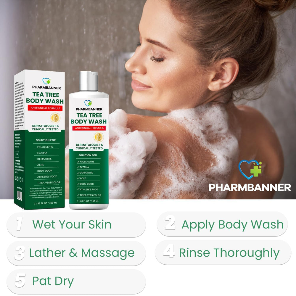 PHARMBANNER Tea Tree Body Wash, fragrance légère: sensation de propreté après chaque douche.