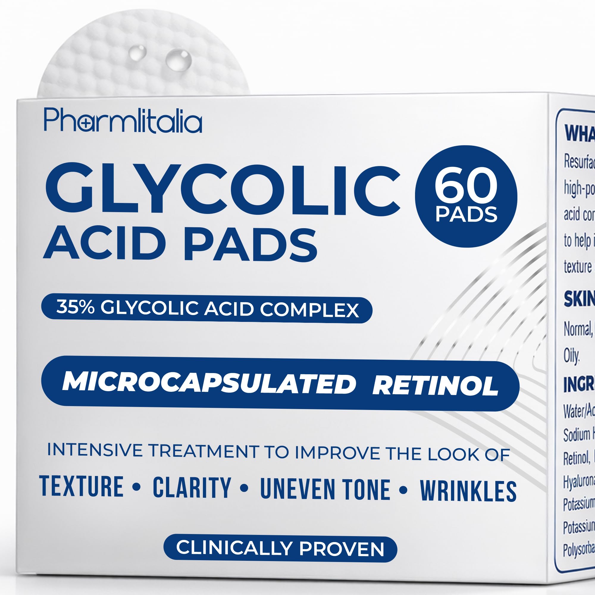 Pharmlitalia cotons exfoliants – acide glycolique sur le visage pour une exfoliation efficace.