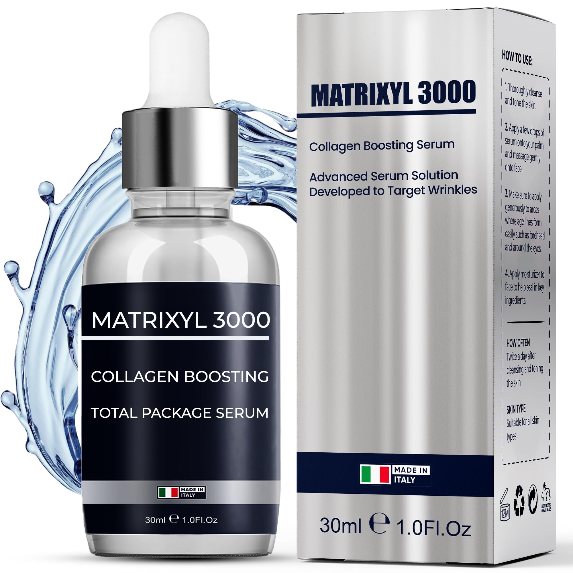 Pharmlitalia Matrixyl 3000 Serum : flacon pompe pour hydratation et fermeté.