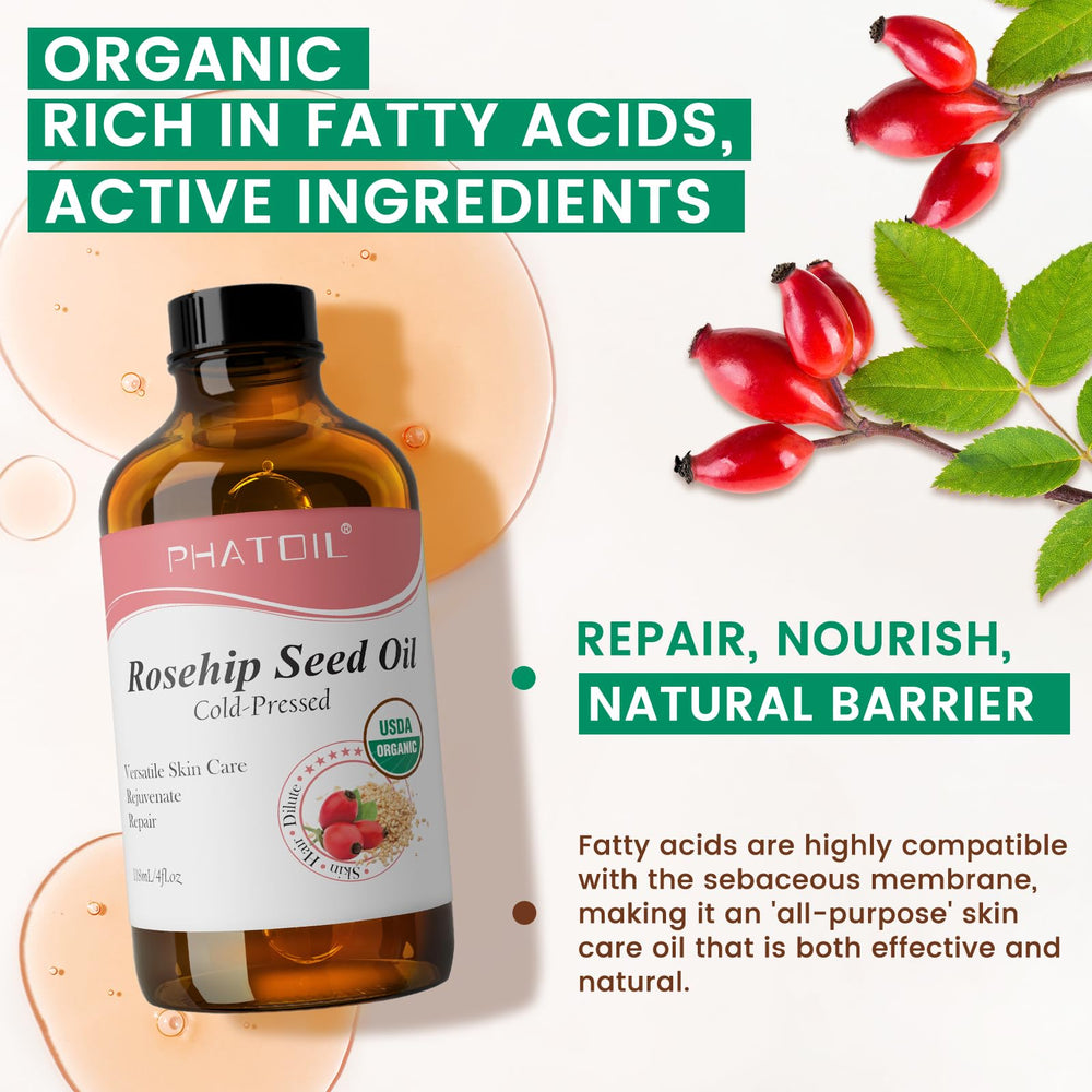 PHATOIL huile de rosehip — massage-visage pour améliorer l'élasticité et confort cutané.