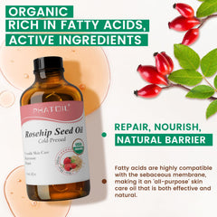 PHATOIL huile de rosehip — massage-visage pour améliorer l'élasticité et confort cutané.